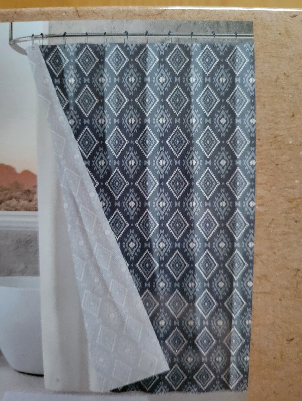 New Wrangler Shower Curtain Set Blue White Aztec